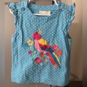 JoJo Maman Bebe Blue Polka Dot Top with Parrot and Floral Embroidery